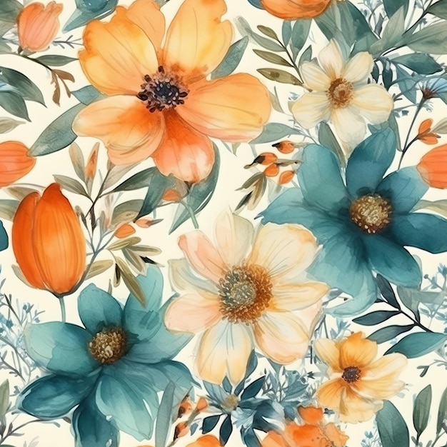 Textura de flores em aquarela pintadas à mão sem costura