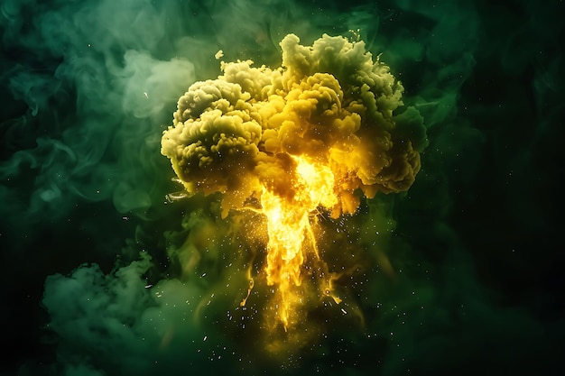 Textura de fogo nuclear com cores verdes e amarelas brilhantes que dão efeito de arte de design de sobreposição FX