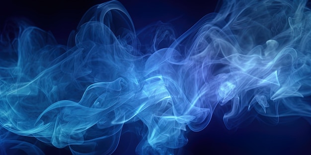 Textura de fumaça azul em redemoinho mágico abstrato de fundo escuro de IA geradora de vapor
