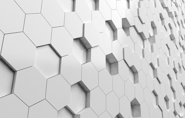 Textura de fundo 3D do hexágono branco ilustração de renderização em 3D Banner abstrato futurista