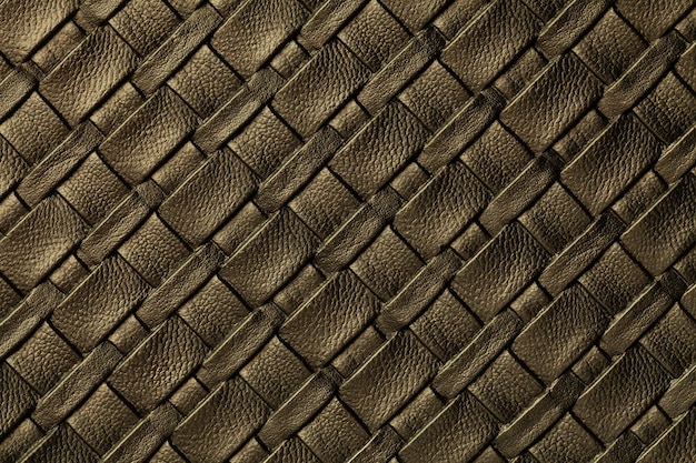Textura de fundo de couro marrom escuro com padrão de vime, macro.