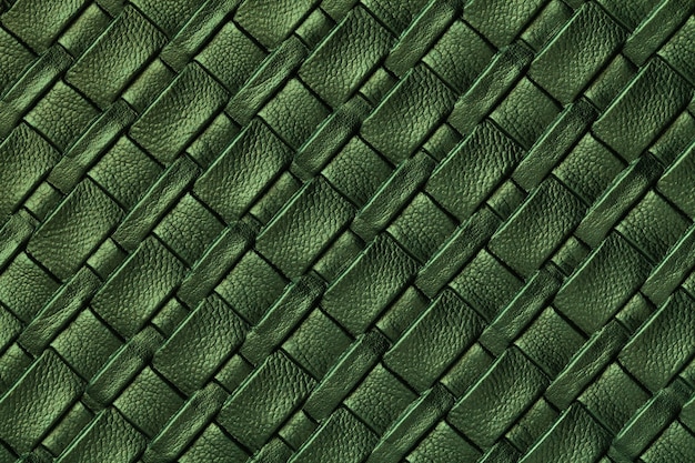 Textura de fundo de couro verde escuro com padrão de vime