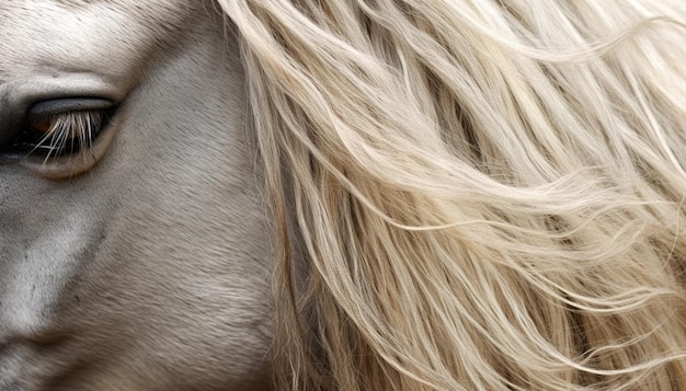 Textura de fundo de crina mágica longa de cavalo marrom e branco Belo retrato de um cavalo fechado