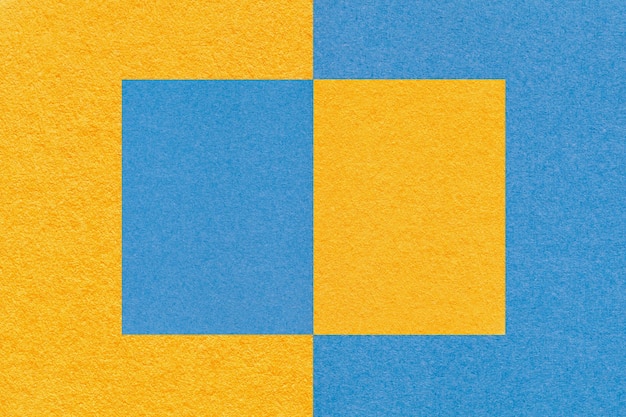 Textura de fundo de papel azul e amarelo com forma geométrica e macro padrão Estrutura de papelão artesanal denso Felt pano de fundo fechado