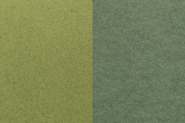 Textura de fundo de papel verde escuro e verde-oliva metade de duas cores macro Estrutura de papelão de artesanato denso cáqui vintage Cenário de feltro fechado