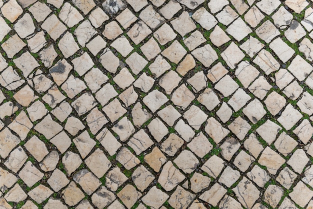 Textura de fundo de pedra estrada, vista superior da textura rua telha