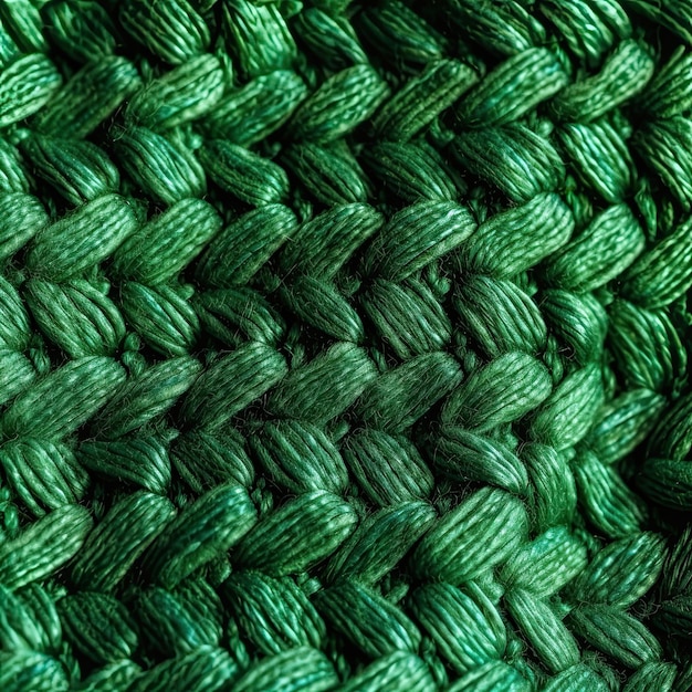 Textura de fundo de tecido de tricô de lã verde escuro manchado de perto Têxtil de crochet de lã realista