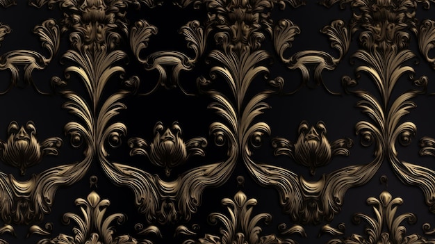 Textura de fundo preto sem costura com ornamentos de ouro de luxo