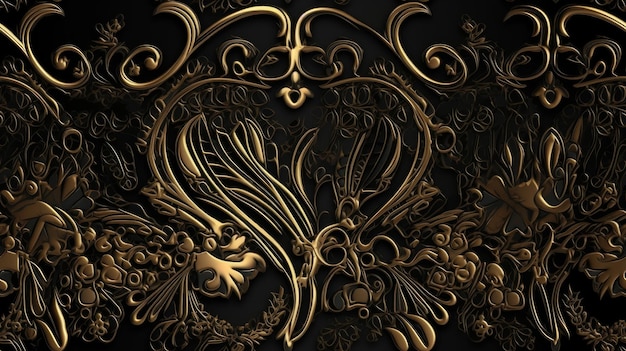 Textura de fundo preto sem costura com ornamentos de ouro de luxo