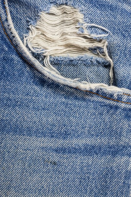 Textura de jeans jeans rasgado azul.