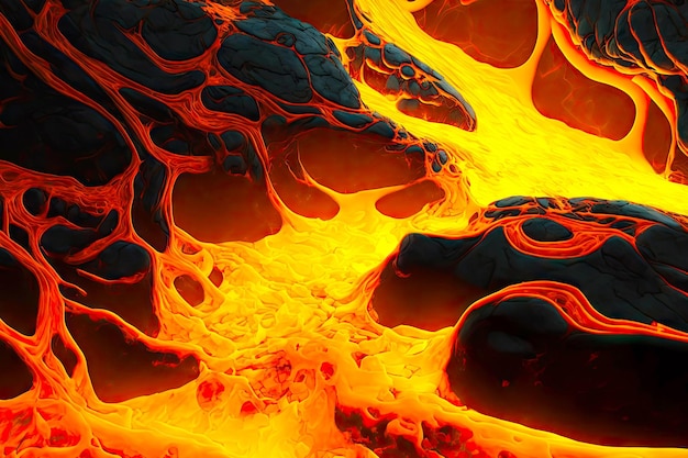 Textura de lava laranja brilhante com listras amarelas de fogo