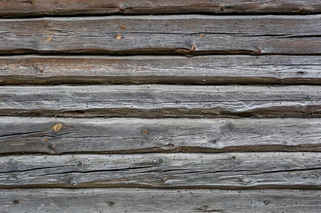 Textura de madeira cinzenta de uma casa velha com besouro de casca comido por toca