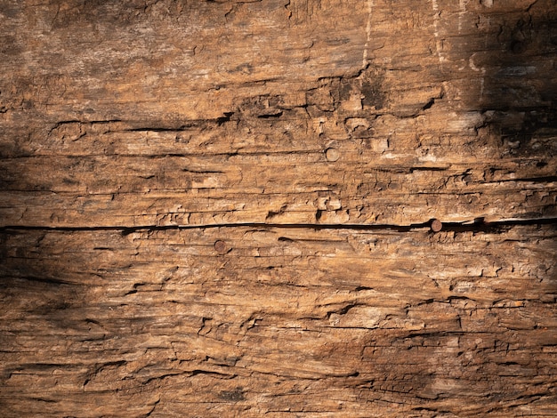 Textura de madeira velha com crack e prego, a superfície da casca com luz quente