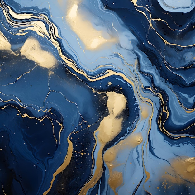 Textura de mármore azul abstrato com salpicos de ouro azul IA gerativa