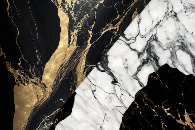 Textura de mármore de luxo fundo branco ouro preto Padrão de material de cor de pedra natural Generative AI