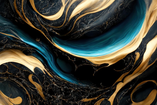 Textura de mármore preto e azul Papel de parede de pintura de arte fluida abstrata de luxo