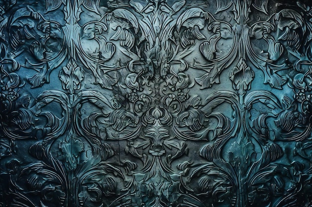 Textura de metal azul com padrão decorativo Fundo Grunge com espaço de cópia