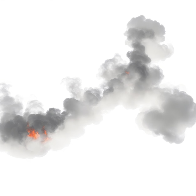 Textura de nuvem de fumaça de chama de fogo cinza isolada em fundo branco