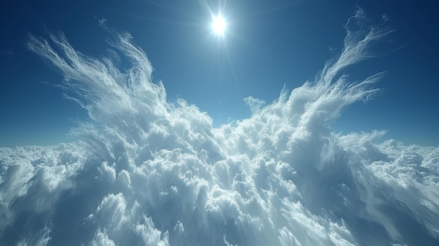 Foto textura de nuvens finas de alta altitude contra um céu azul claro revelando a delicada plumagem