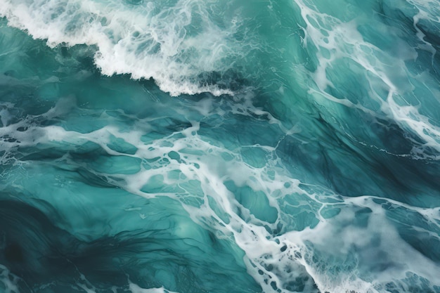 Textura de ondas oceânicas com espuma branca Paleta de cores azul-verde Feita com IA gerativa