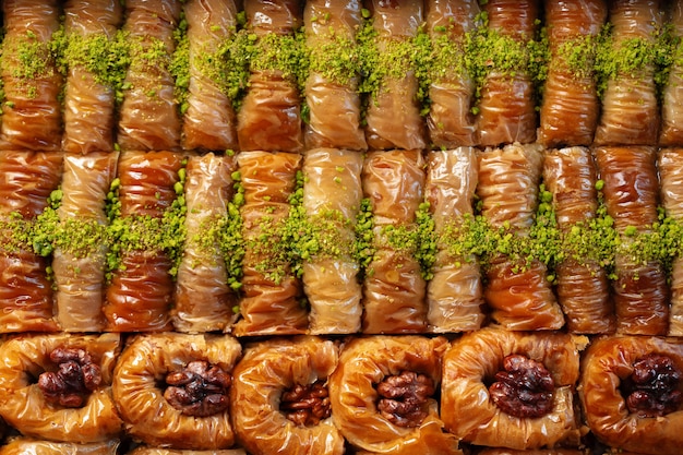 Textura de padrão alimentar de vista superior de baklava turca