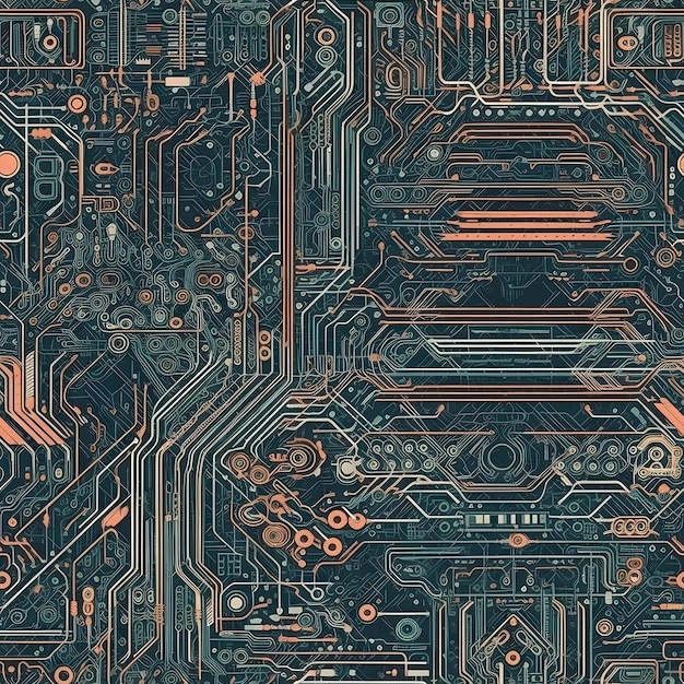 Textura de padrão de ladrilho de placa de circuito sem emenda Generative AI