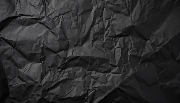 Textura de papel preto pesado e arrugado em fundo de pouca luz