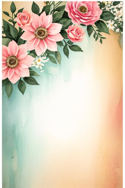 Foto textura de papel retro vintage com flores aquareladas