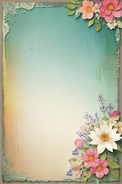 Textura de papel retro vintage com flores aquareladas
