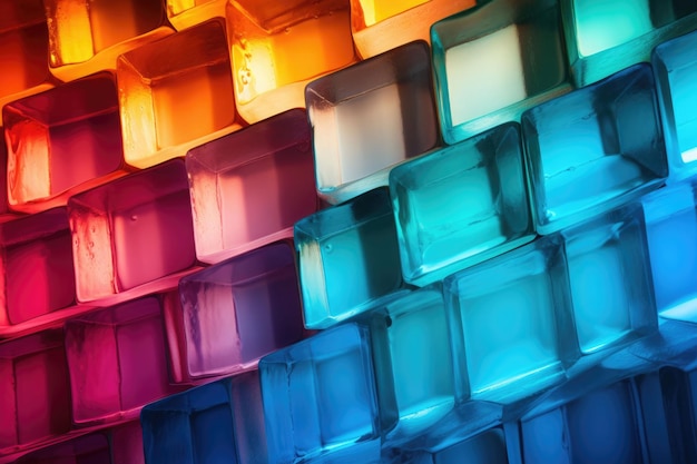 Textura de parede de bloco de vidro colorido telhas de vidro espessas transparentes brilhantes com costuras de fundo Ilustração de IA gerativa