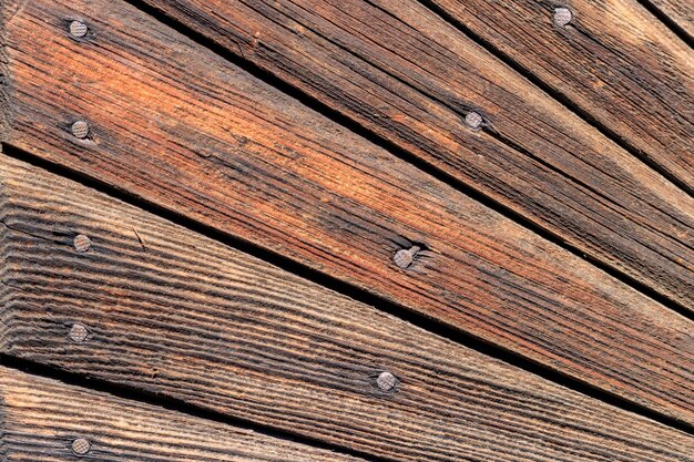 Textura de parede de madeira vintage. tábuas de madeira resistidas com unhas close up