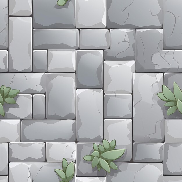 Textura de parede de pedra com musgo e plantas em azulejos