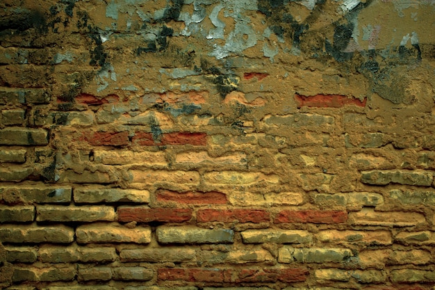 Foto textura de parede de tijolo envelhecida de grunge, sem gesso e grafite pintado com spray