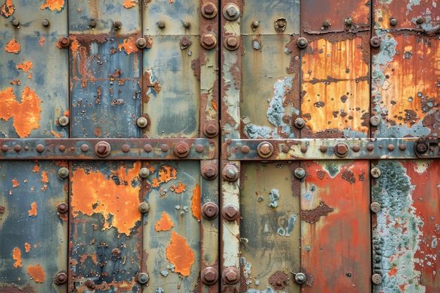 Textura de porta de metal enferrujado vintage com pintura descascante e aspecto desgastado para fundo e design