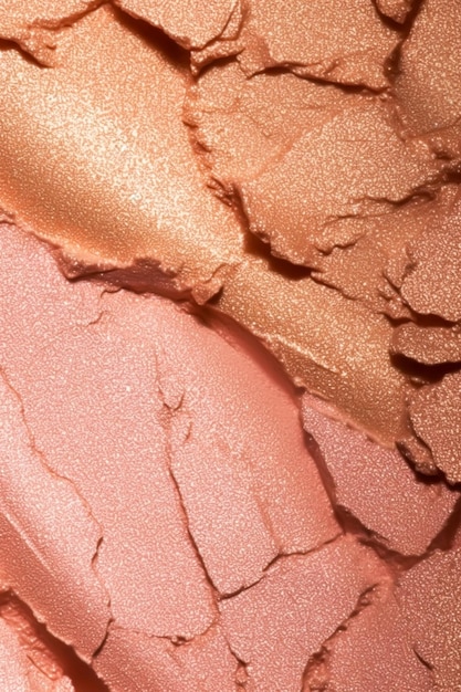 Foto textura de produto de beleza e cosméticos triturados maquiagem de ouro rosa shimmer blush sombra em pó como fundo cosmético de luxo abstrato generativo ai