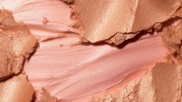 Textura de produto de beleza e cosméticos triturados maquiagem de ouro rosa shimmer blush sombra em pó como fundo cosmético de luxo abstrato pós-processado generativo ai