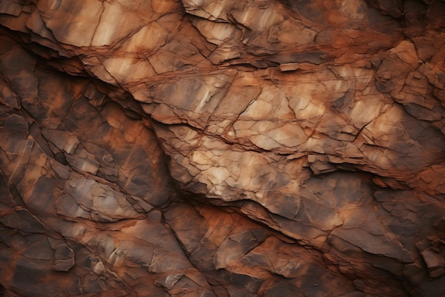 Textura de rocha castanha-laranja escura com rachaduras Closeup Superfície de montanha áspera Back granito de pedra