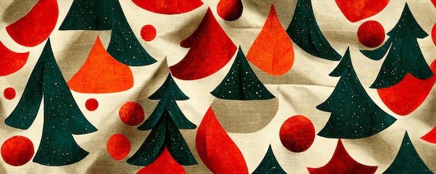 Textura de tecido com padrão de ano novo de árvores de natal