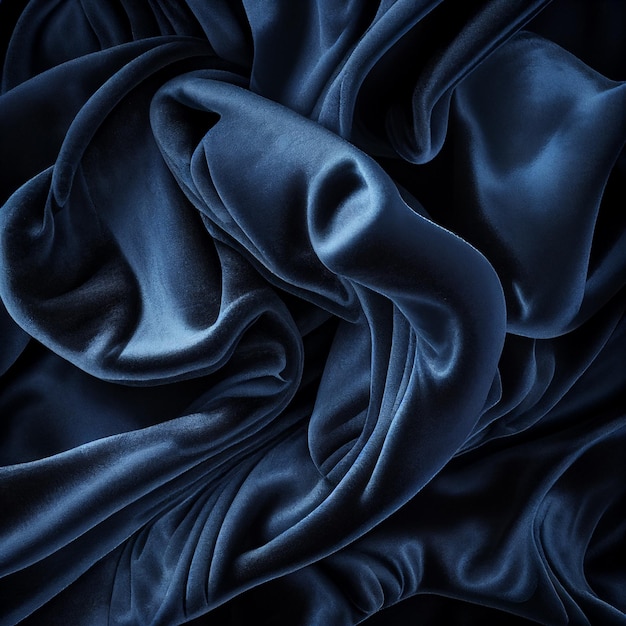 Textura de tecido de veludo azul escuro com dobras, belo fundo de veludo