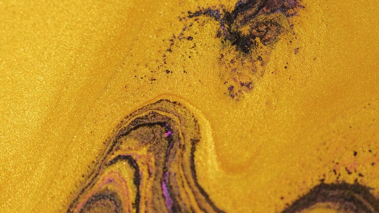 Foto textura de tinta brilhante fluxo de pintura mistura preta dourada