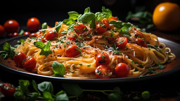 Textura de deliciosos espaguetis caseros con especias