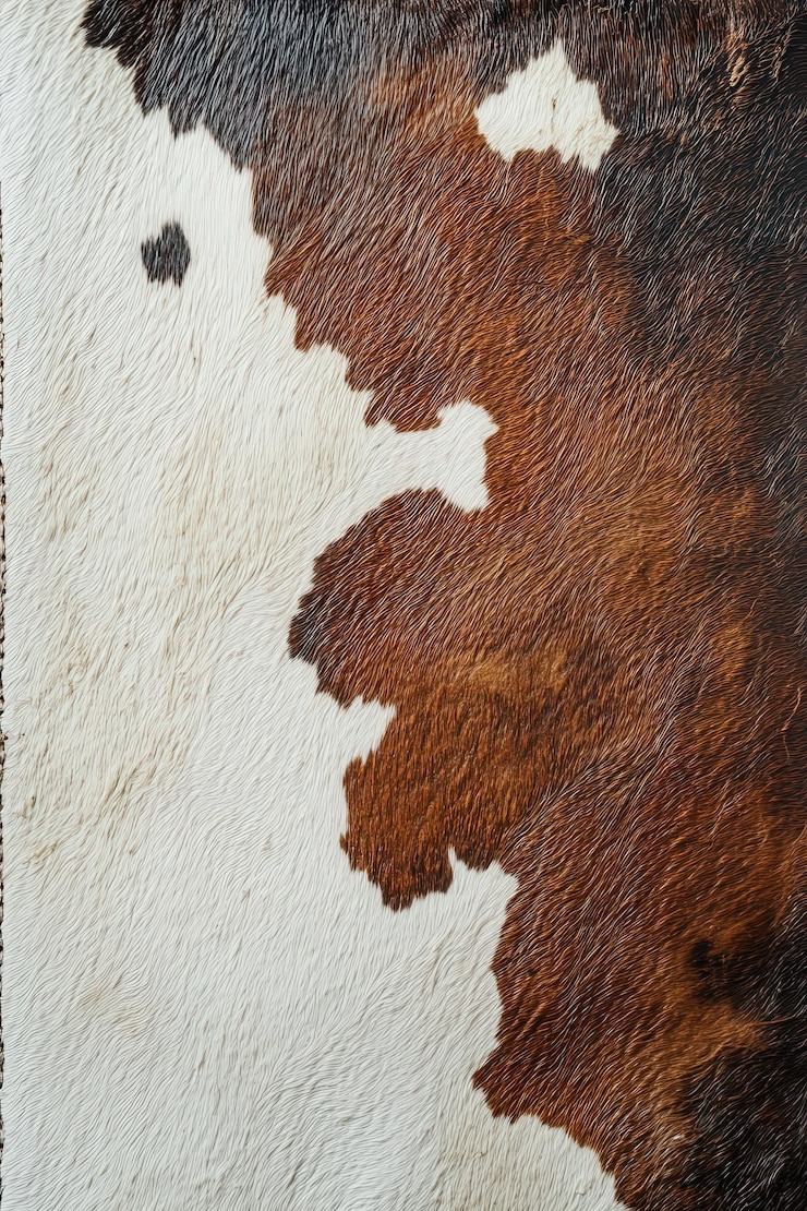 Foto textura detalhada de couro de vaca com cores castanhas e cremes ricas com padrões naturais e pelagem macia para design e decoração