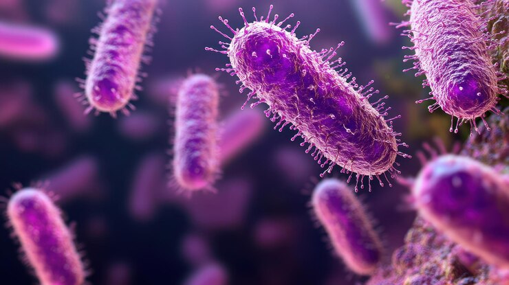 Textura detallada de bacterias microscópicas con pili con espacio de copia para texto o gráficos