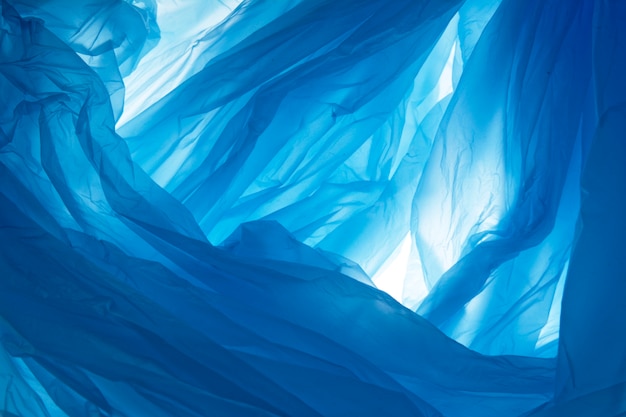 Textura do saco de plástico na cor azul. Abstrato e textura