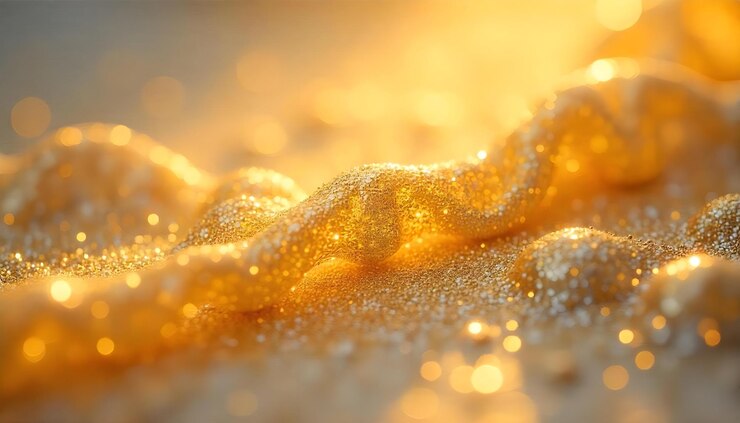 Textura dorada brillante de primer plano con efecto de luz Bokeh