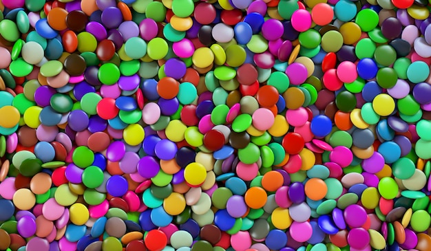 Textura de dulces redondos multicolores. Caramelos de colores 3d rinden la ilustración.