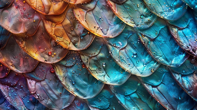 La textura de las escamas de dragón o sirena de cerca cristalinas magníficas escamas de fantasía de fondo