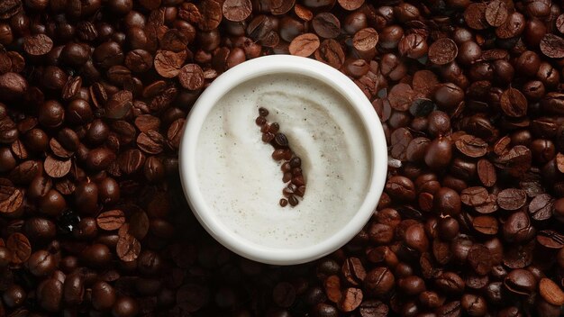 Foto textura de esfregón blanco orgánico con partículas de café exfoliantes de cerca