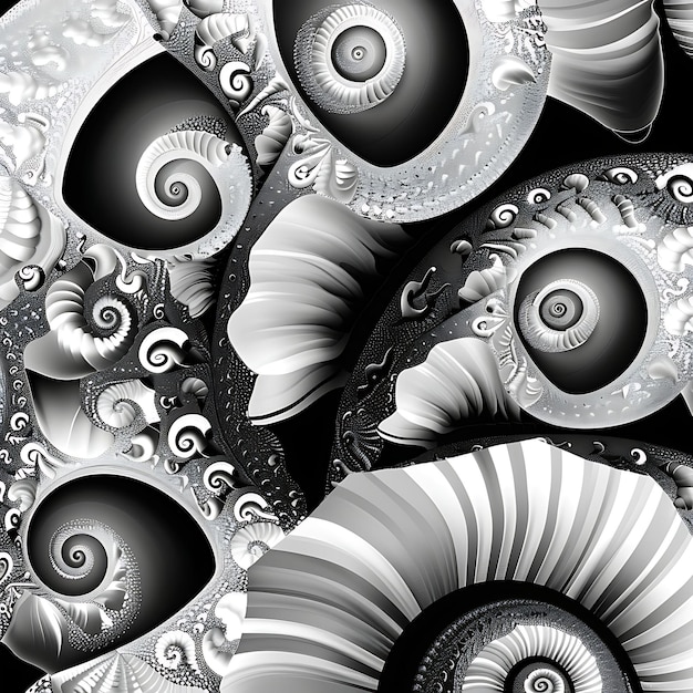 Textura en espiral de conchas marinas con patrón curvo y superposición de collage suave Fondo de arte natural