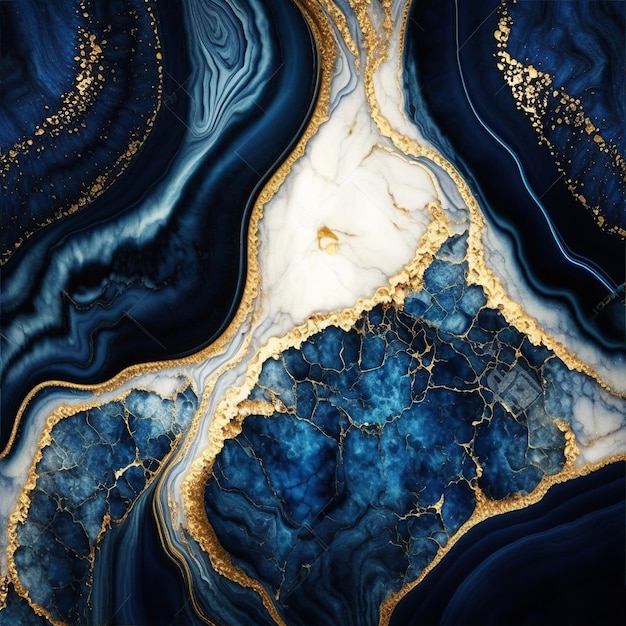 Textura estrecha natural con pintura azul y dorada, hielo y piedra, hermosa textura abstracta - 3D Ill